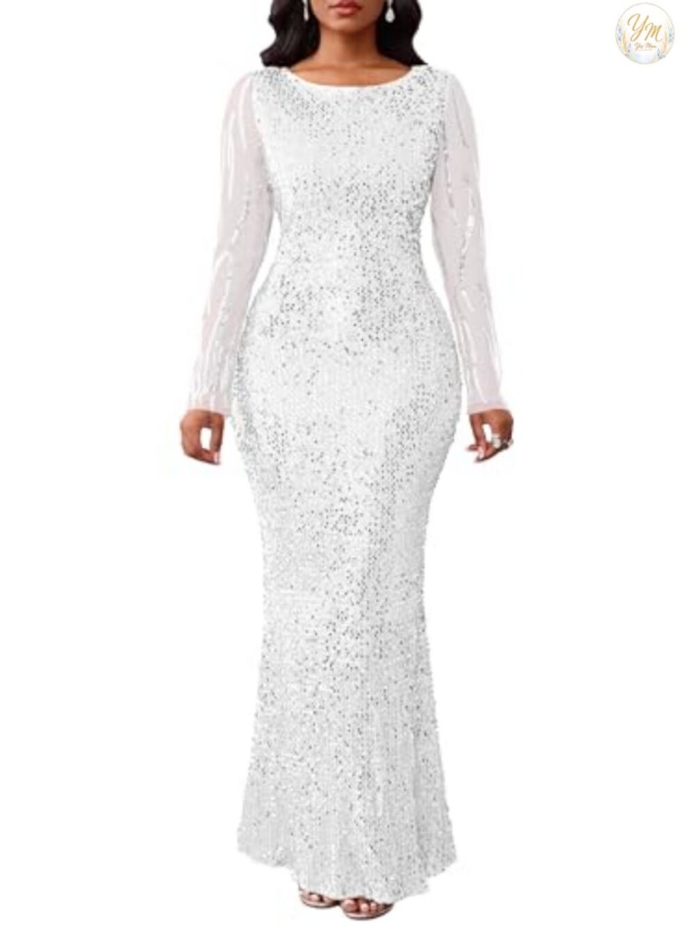 Sequins Bodycon Long Sleeve Mermaid Maxi Dress Formal Party Cocktail